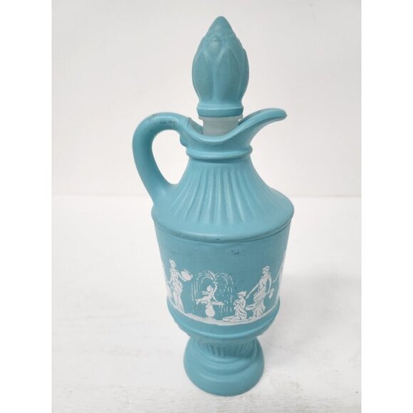 VTG 1979 Avon Blue Frosted Glass Decanter Pitcher Cologne Bottle Mythology Scene - Picture 5 of 7